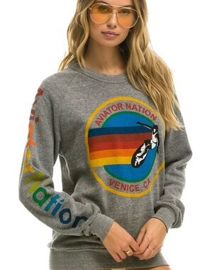 Aviator Nation Gray Rainbow Sweatshirt Unisex Size L